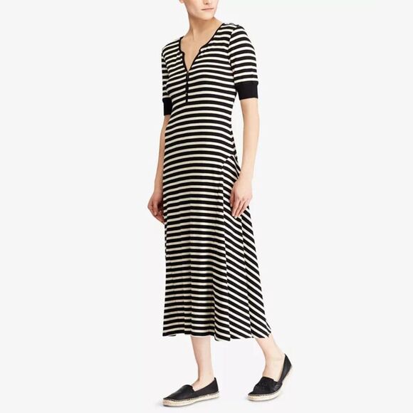 Lauren Ralph Lauren Dresses & Skirts - Lauren Ralph Lauren Waffle Knit Cotton Striped Midi Dress Size M